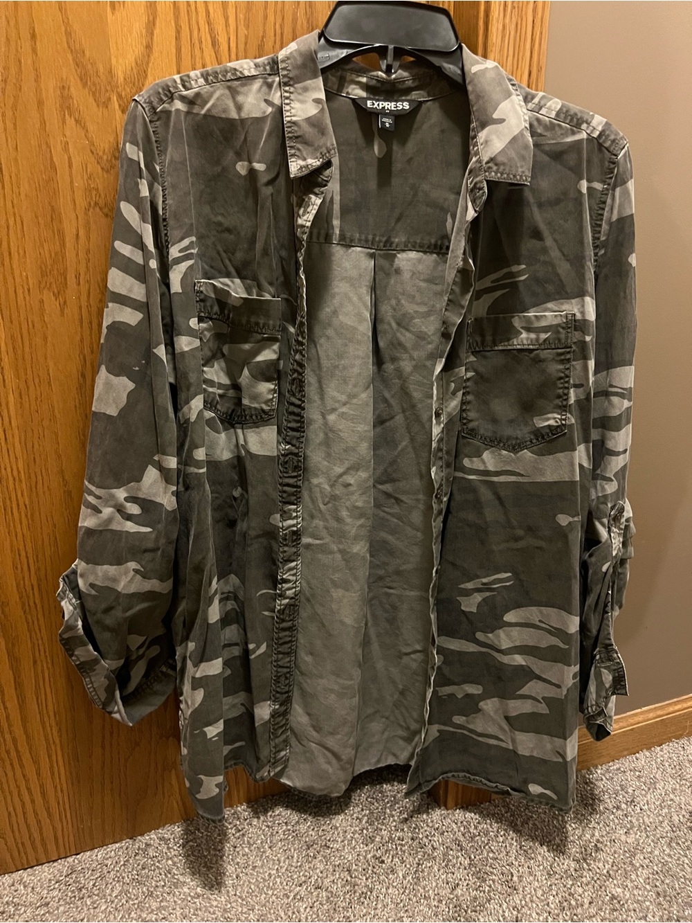 Express Women’s Camo Utility Shirt Jacket - Gray